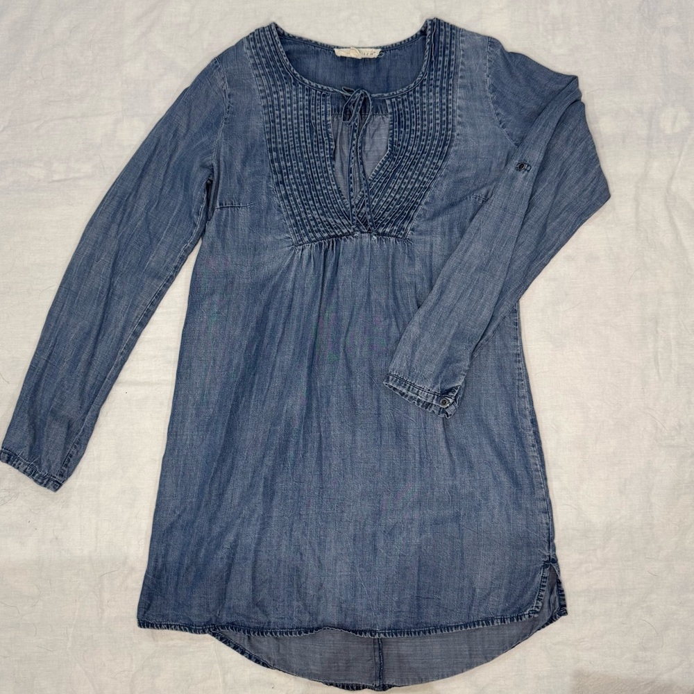 Lovestitch Denim Chambray Tunic Dress Medium‎ Pintuck Boho Tencel